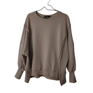 Trendy Queen Sweater Womens Medium Brown Puff Slit Sleeve Long Sleeve Grunge